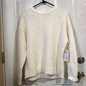 Cream Ribbed Crewneck Sweater - Women's